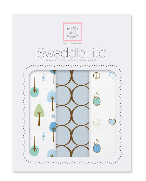SWADDLE BLANKETS (SET OF 3) - PEACE.CALM BLUE